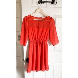 anthropologie everly coral semi-sheer mini dress